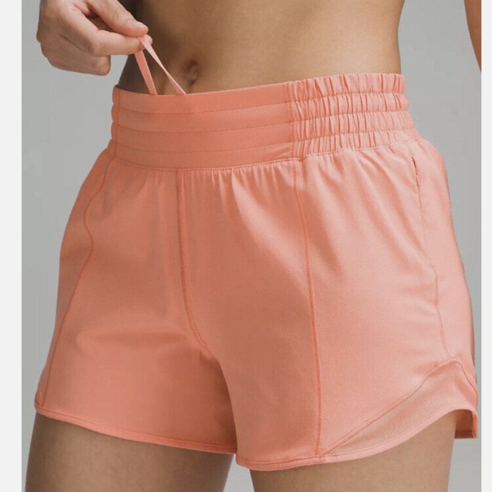 Lululemon hotty hot 4” lined shorts in sunny coral/6 - Picture 3 of 10